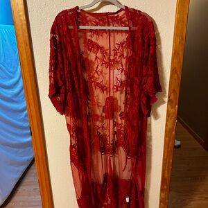 Red Floral Lace kimono